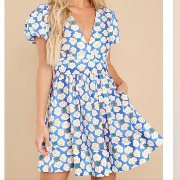 deloreta Dresses & Skirts - NWT Deloreta Mini Floral Blue Cotton Dress M